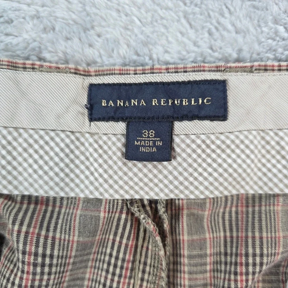 Banana Republic Mens 38 Brown Plaid Cotton‎ Linen Chino Shorts 647028 Summer 09